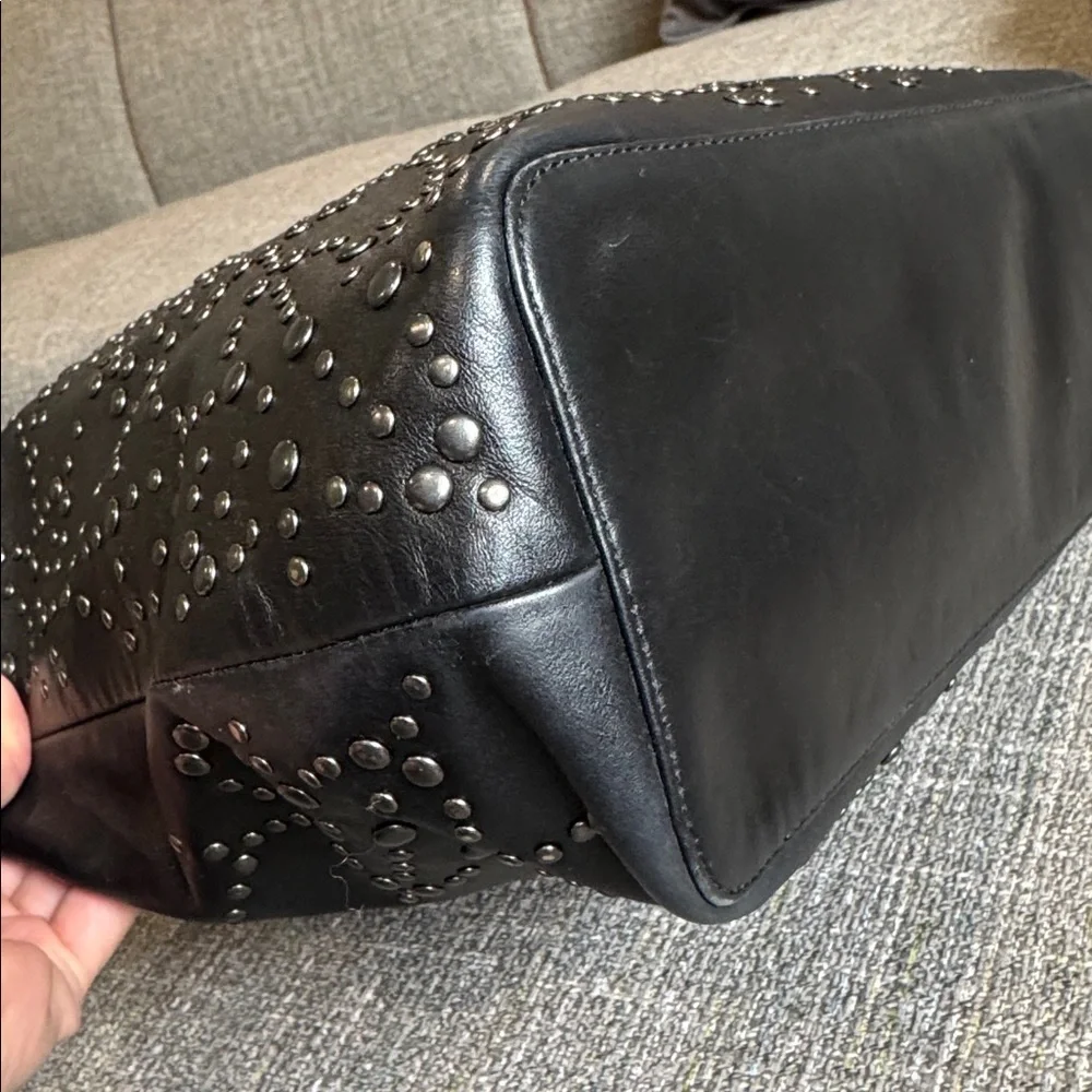 Coach Celeste Studded Black Leather Hobo Shoulder Top Zip Bag F35203 2015